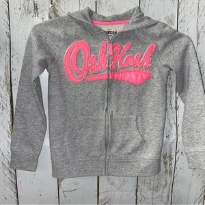 Oshkosh Sz 8 Gray Zip Up Hoodie Sweatshirt Pink Big Logo Retro